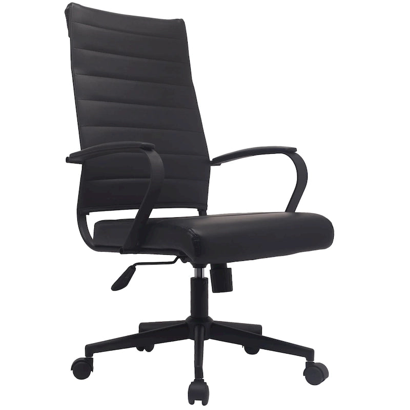 Fauteuil de bureau moderne à dossier haut, en cuir PU côtelé, inclinable, pour direction, salle de conférence, bureau d'ordinateur, cadre supérieur