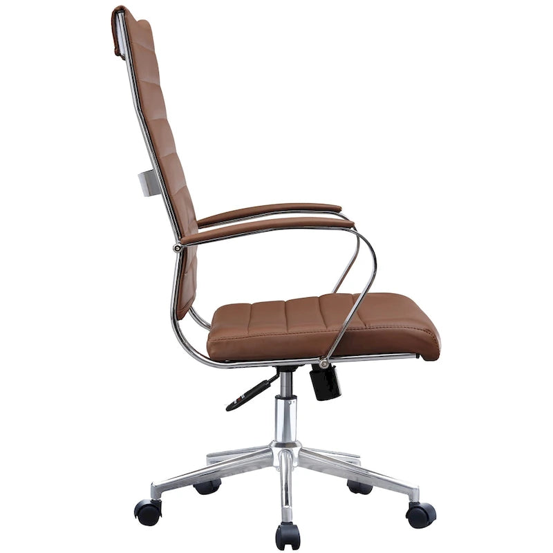 Fauteuil de bureau moderne à dossier haut, en cuir PU côtelé, inclinable, pour direction, salle de conférence, bureau d'ordinateur, cadre supérieur