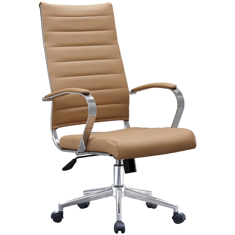 Fauteuil de bureau moderne à dossier haut, en cuir PU côtelé, inclinable, pour direction, salle de conférence, bureau d'ordinateur, cadre supérieur