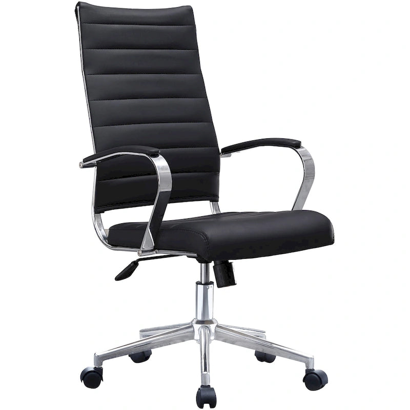 Fauteuil de bureau moderne à dossier haut, en cuir PU côtelé, inclinable, pour direction, salle de conférence, bureau d'ordinateur, cadre supérieur