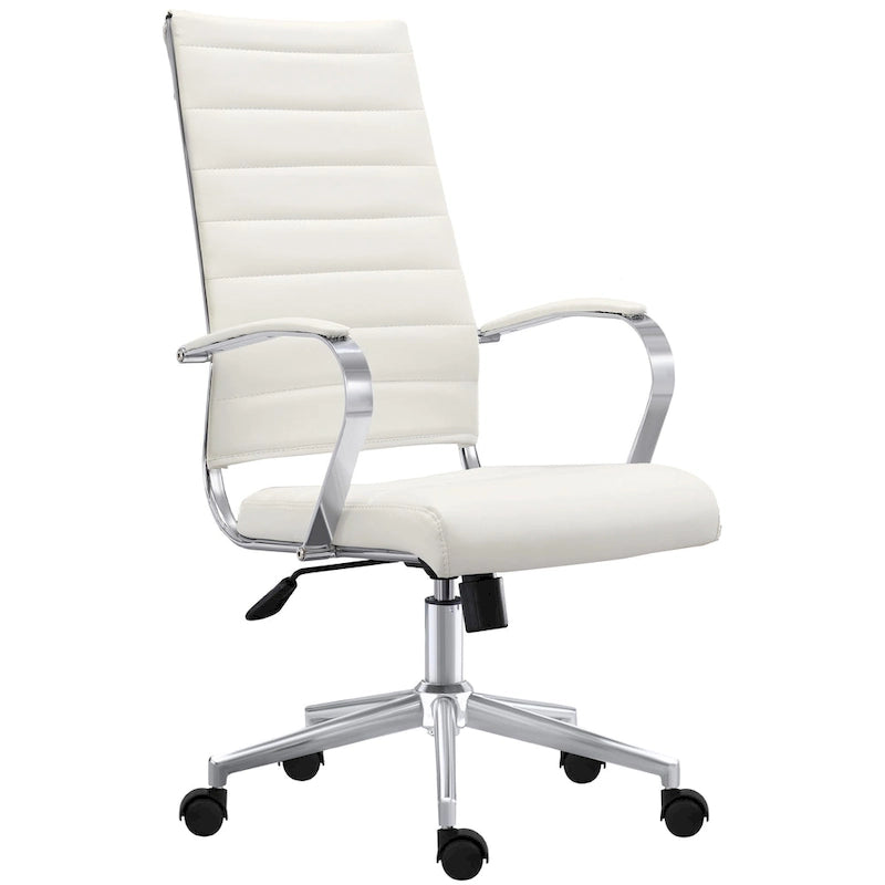 Fauteuil de bureau moderne à dossier haut, en cuir PU côtelé, inclinable, pour direction, salle de conférence, bureau d'ordinateur, cadre supérieur