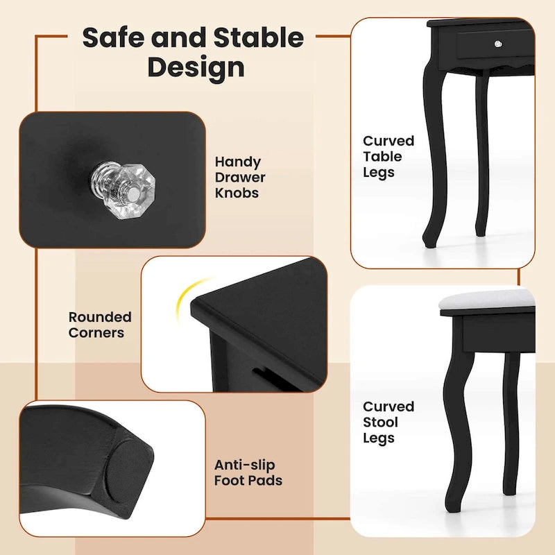 Ensemble coiffeuse Costway avec miroir triptyque, éclairage LED et 4 tiroirs - Voir les détails