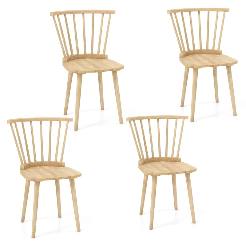 Gymax Lot de 4 chaises de salle à manger Windsor à dossier haut en bois