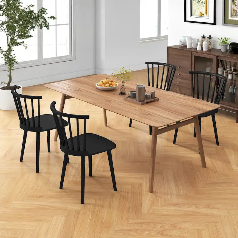 Gymax Lot de 4 chaises de salle à manger Windsor à dossier haut en bois