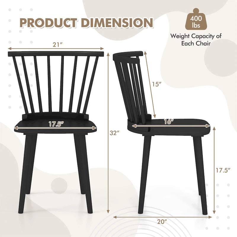 Gymax Lot de 4 chaises de salle à manger Windsor à dossier haut en bois