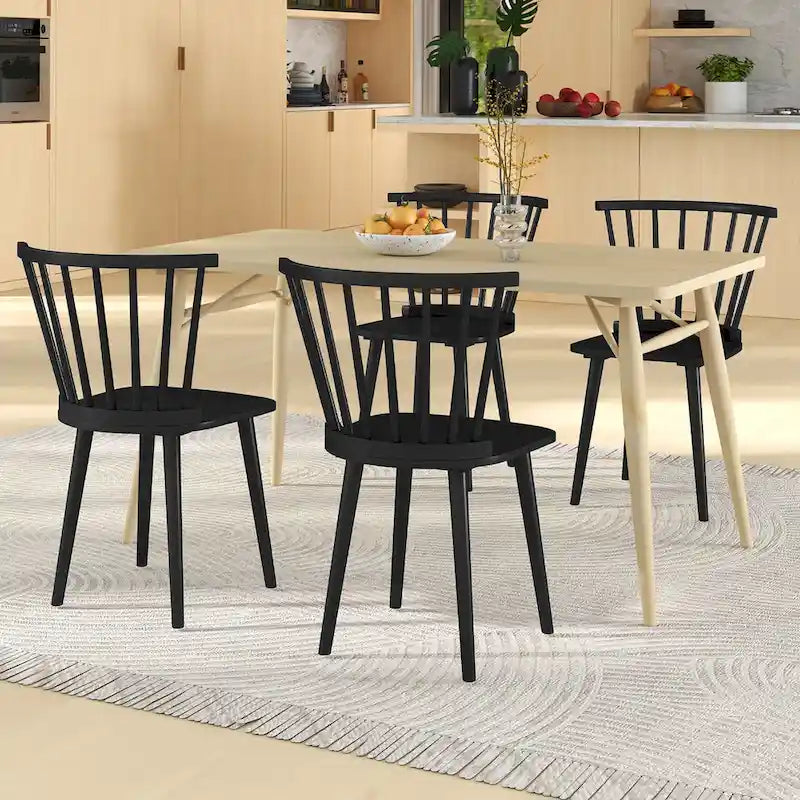 Gymax Lot de 4 chaises de salle à manger Windsor à dossier haut en bois