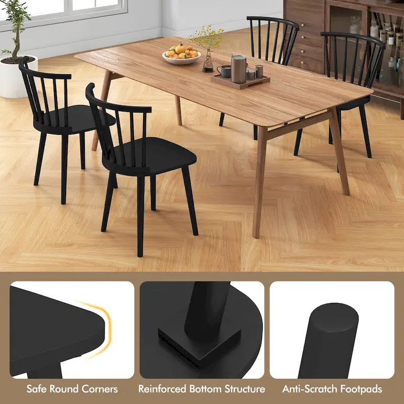 Gymax Lot de 4 chaises de salle à manger Windsor à dossier haut en bois