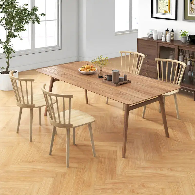 Gymax Lot de 4 chaises de salle à manger Windsor à dossier haut en bois