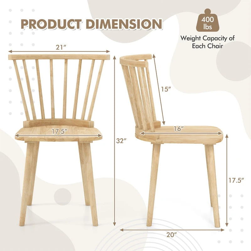 Gymax Lot de 4 chaises de salle à manger Windsor à dossier haut en bois