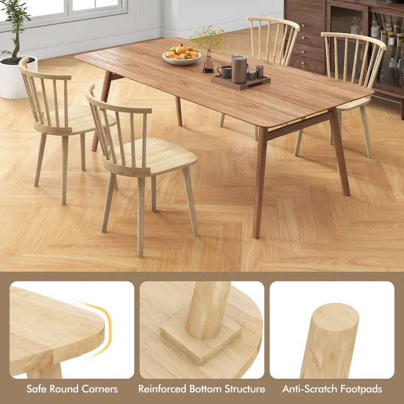 Gymax Lot de 4 chaises de salle à manger Windsor à dossier haut en bois