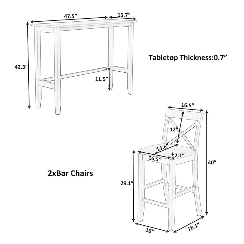 Ensemble table et chaises de salle à manger 3 pièces, petit ensemble table et chaises de hauteur comptoir avec coin repas et 2 chaises