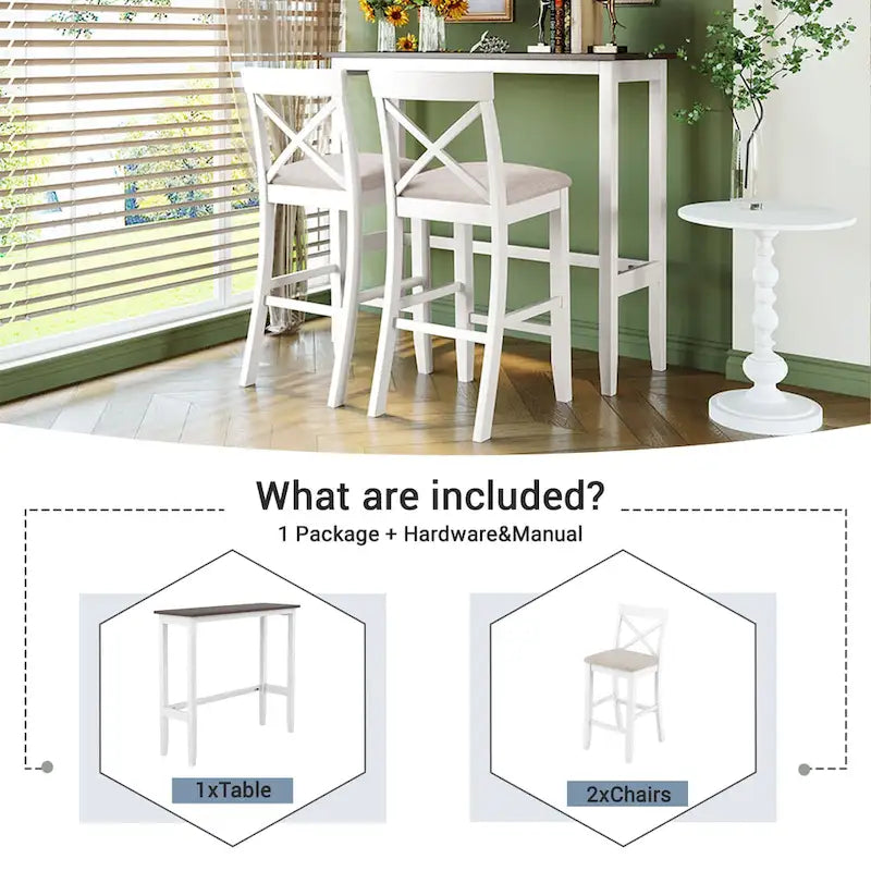 Ensemble table et chaises de salle à manger 3 pièces, petit ensemble table et chaises de hauteur comptoir avec coin repas et 2 chaises