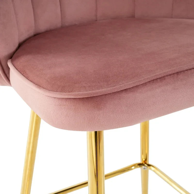 Ensemble de 2 tabourets de bar en velours, hauteur comptoir avec pieds en métal, chaises de cuisine rembourrées avec repose-pieds