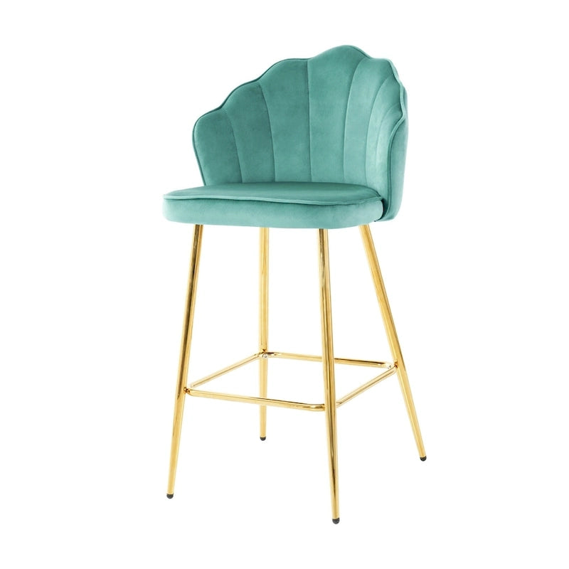 Ensemble de 2 tabourets de bar en velours, hauteur comptoir avec pieds en métal, chaises de cuisine rembourrées avec repose-pieds