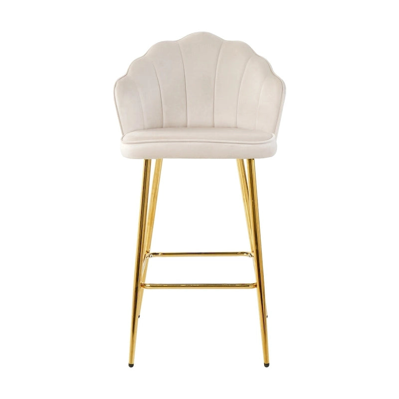 Ensemble de 2 tabourets de bar en velours, hauteur comptoir avec pieds en métal, chaises de cuisine rembourrées avec repose-pieds