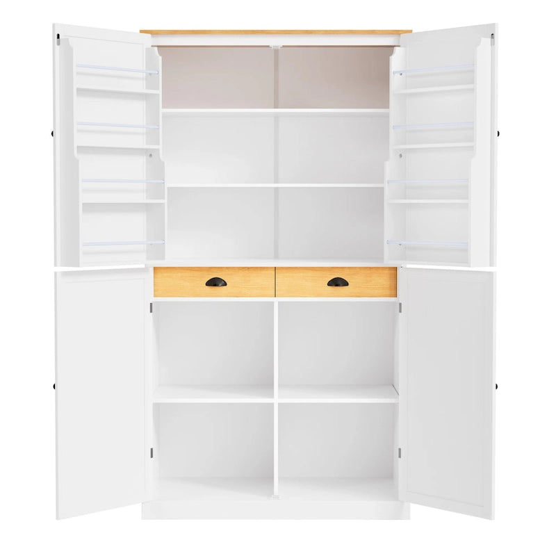Garde-manger indépendant avec 2 tiroirs, armoire de rangement avec 8 portes et étagères, placards avec 2 étagères réglables