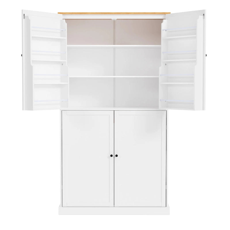 Garde-manger indépendant avec 2 tiroirs, armoire de rangement avec 8 portes et étagères, placards avec 2 étagères réglables