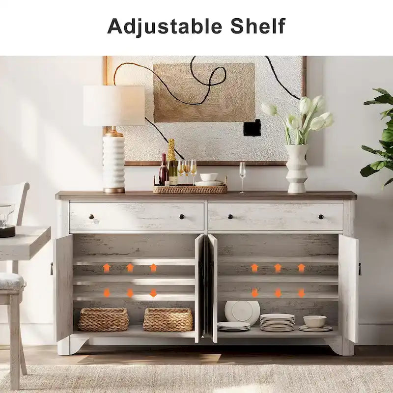 Buffet de style campagnard WAMPAT 122 W, grand modèle, avec portes et étagère réglable.