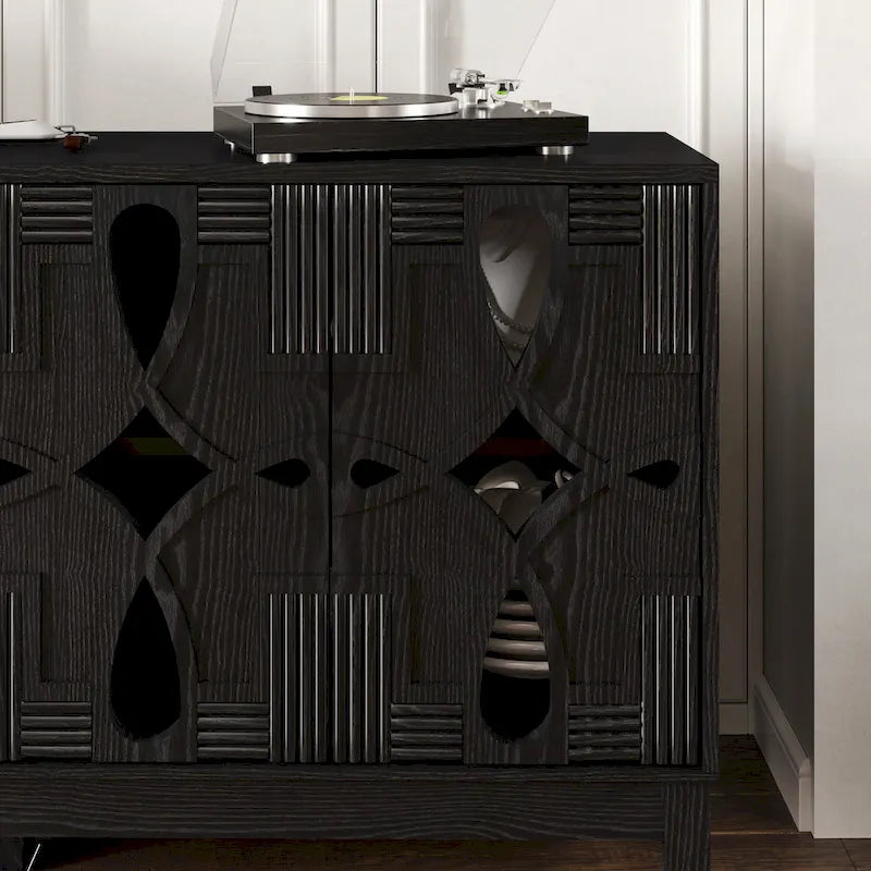 Buffet/meuble d'appoint ajouré, meuble de rangement d'entrée de 60,5 pouces, console multimédia à 4 portes