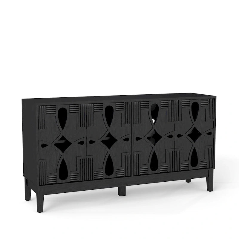Buffet/meuble d'appoint ajouré, meuble de rangement d'entrée de 60,5 pouces, console multimédia à 4 portes