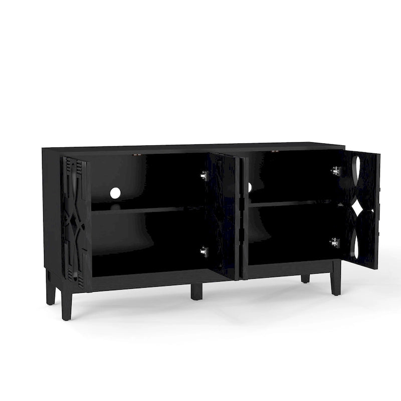 Buffet/meuble d'appoint ajouré, meuble de rangement d'entrée de 60,5 pouces, console multimédia à 4 portes