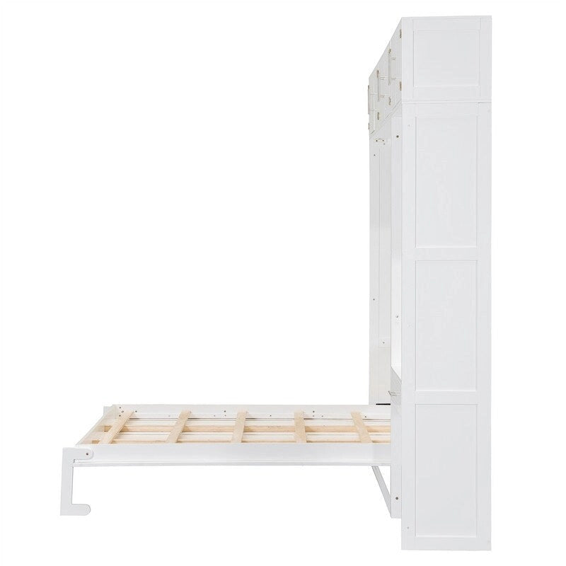 Lit escamotable mural double/queen avec bureau et armoire supérieure, lit pliant escamotable avec étagères de rangement, conception gain de place
