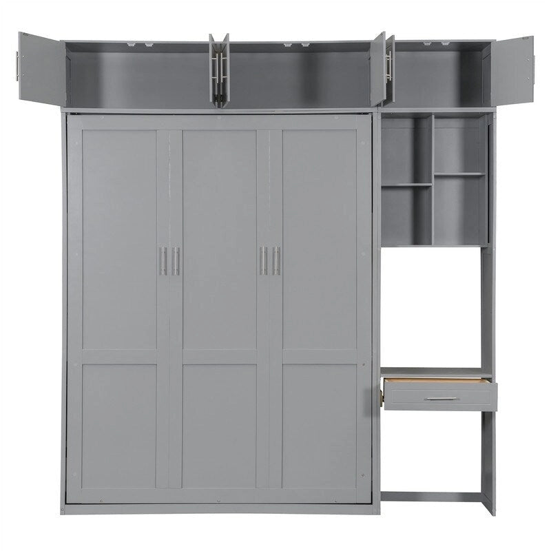 Lit escamotable mural double/queen avec bureau et armoire supérieure, lit pliant escamotable avec étagères de rangement, conception gain de place
