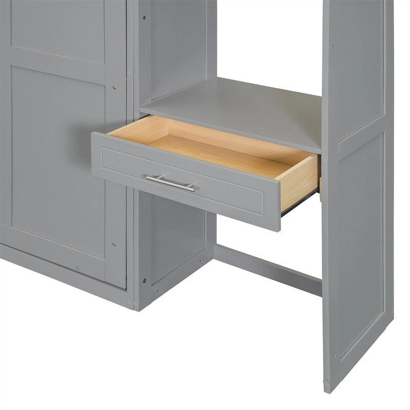 Lit escamotable mural double/queen avec bureau et armoire supérieure, lit pliant escamotable avec étagères de rangement, conception gain de place