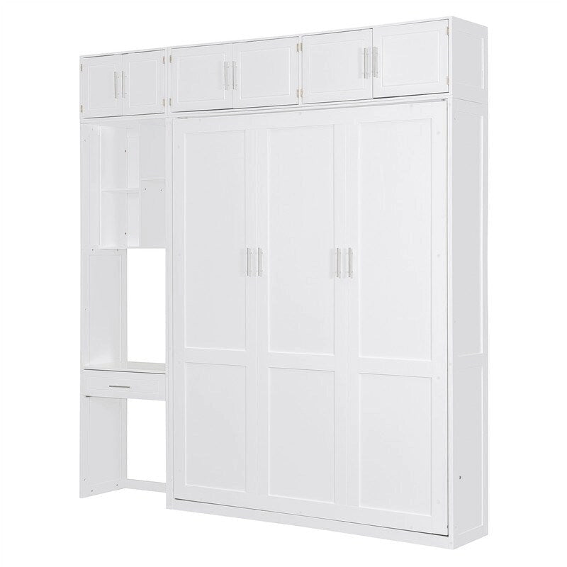 Lit escamotable mural double/queen avec bureau et armoire supérieure, lit pliant escamotable avec étagères de rangement, conception gain de place