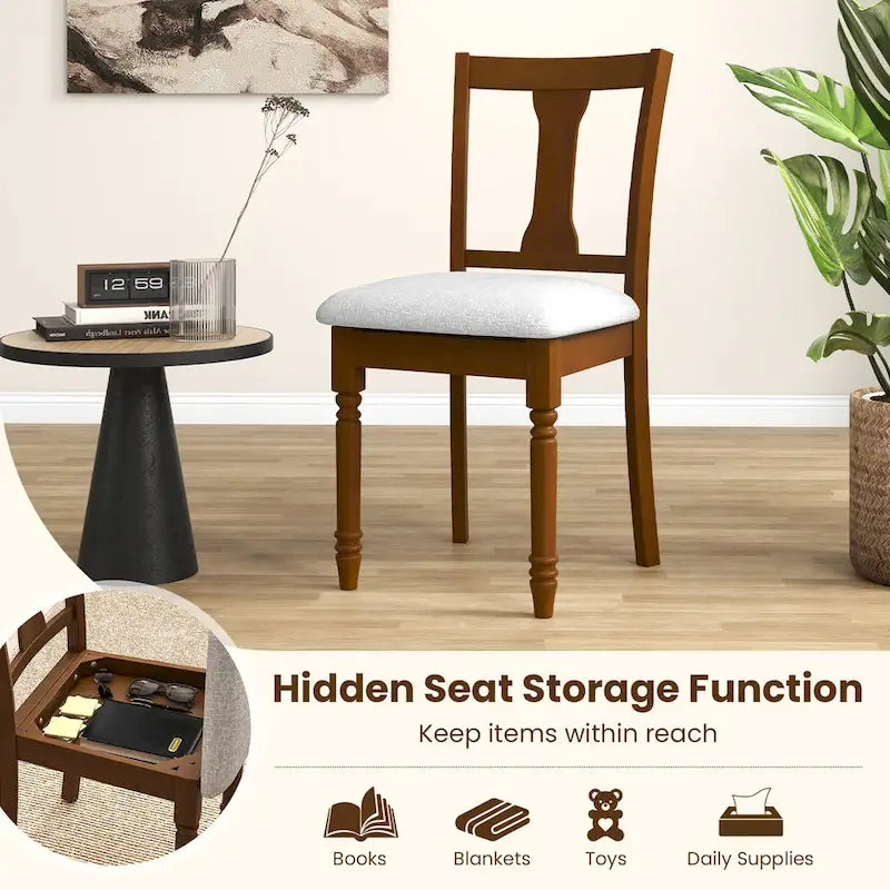 Ensemble de 4 chaises de salle à manger en bois rembourrées Gymax avec espace de rangement intégré à l'assise
