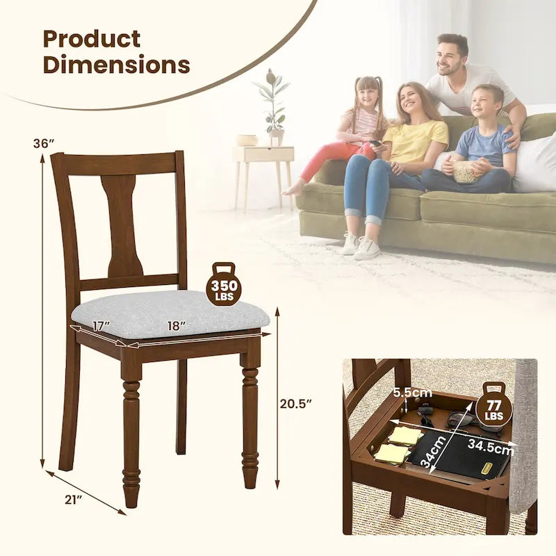 Ensemble de 4 chaises de salle à manger en bois rembourrées Gymax avec espace de rangement intégré à l'assise