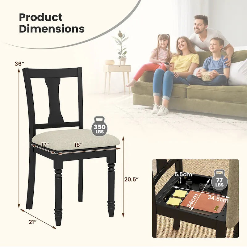 Ensemble de 4 chaises de salle à manger en bois rembourrées Gymax avec espace de rangement intégré à l'assise