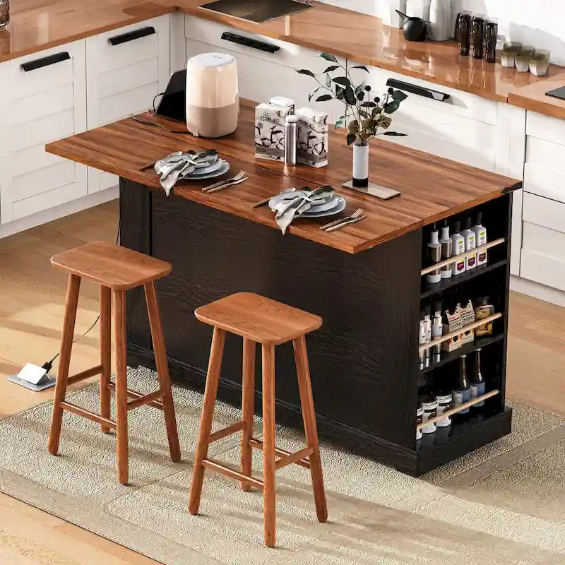 Îlot de cuisine de style campagnard de 53 pouces avec deux portes d'armoire en verre trempé (tabouret non inclus)