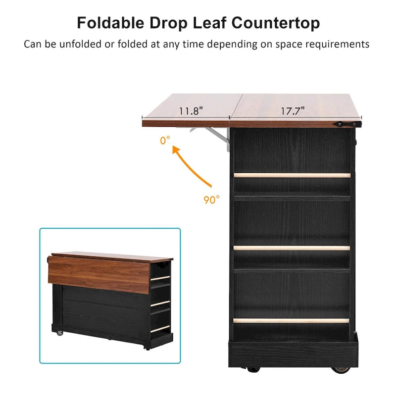 Îlot de cuisine de style campagnard de 53 pouces avec deux portes d'armoire en verre trempé (tabouret non inclus)
