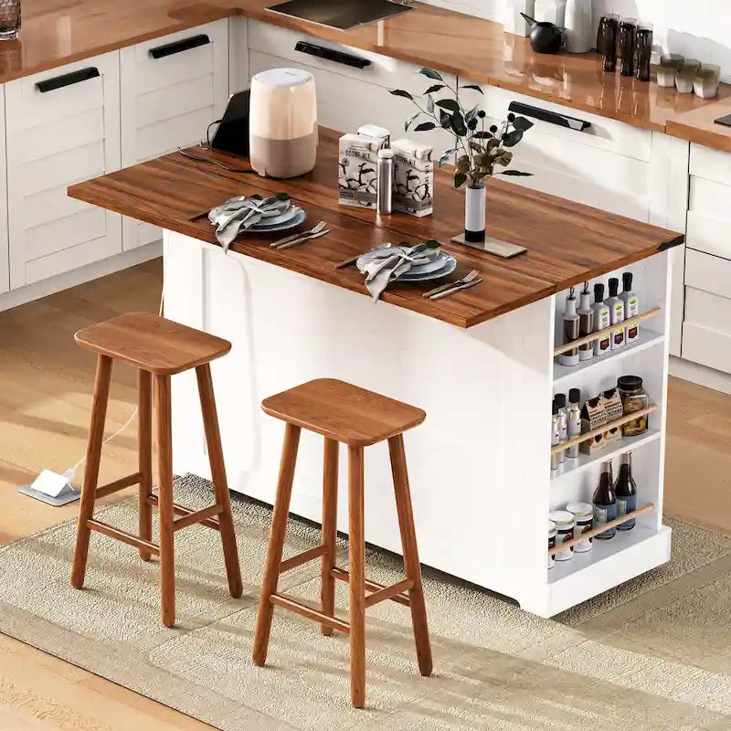 Îlot de cuisine de style campagnard de 53 pouces avec deux portes d'armoire en verre trempé (tabouret non inclus)