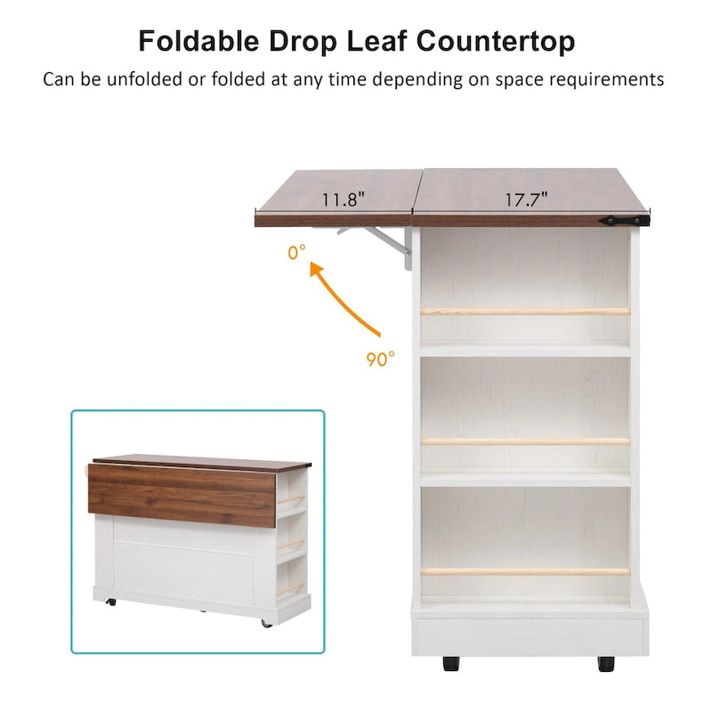 Îlot de cuisine de style campagnard de 53 pouces avec deux portes d'armoire en verre trempé (tabouret non inclus)