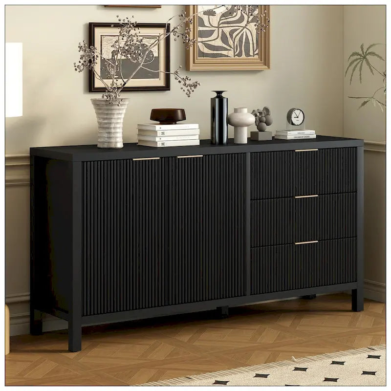 Buffet minimaliste à motif ondulé avec rangement fonctionnel