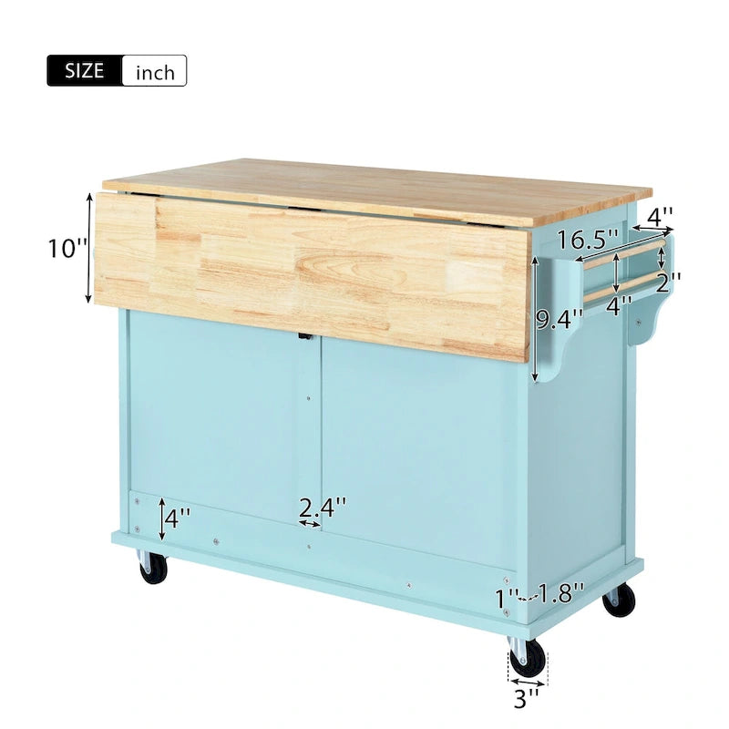 Îlot de cuisine pliant en bois sur roulettes avec étagère réglable, armoire de rangement et 2 tiroirs, porte coulissante de style grange dissimulée
