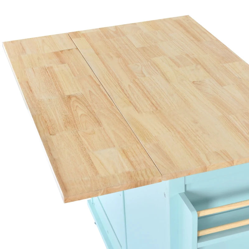 Îlot de cuisine pliant en bois sur roulettes avec étagère réglable, armoire de rangement et 2 tiroirs, porte coulissante de style grange dissimulée