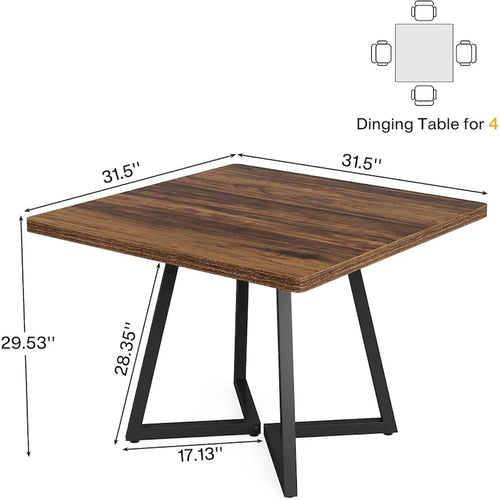 Table de salle à manger carrée en bois de 80 cm (31,5 pouces) avec piètement en métal