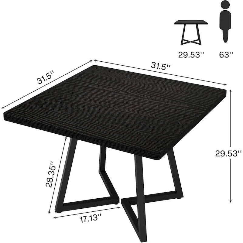 Table de salle à manger carrée en bois de 80 cm (31,5 pouces) avec piètement en métal