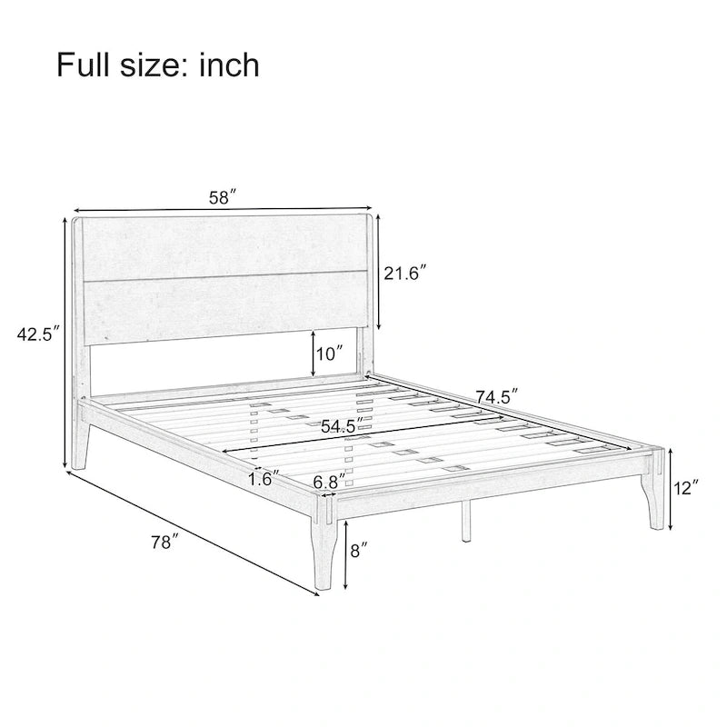 Cadre de lit plateforme moderne en bambou avec tête de lit, barre de soutien centrale en métal et lattes en bois, sommier non requis, montage facile