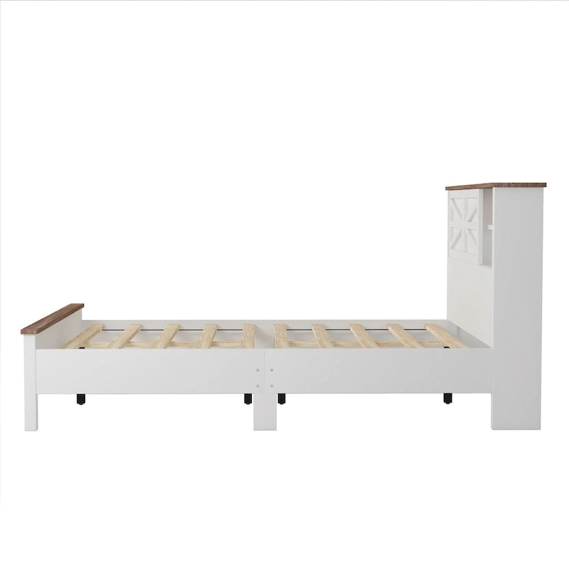 Lit plateforme de style campagnard avec double porte coulissante de style grange et station de recharge