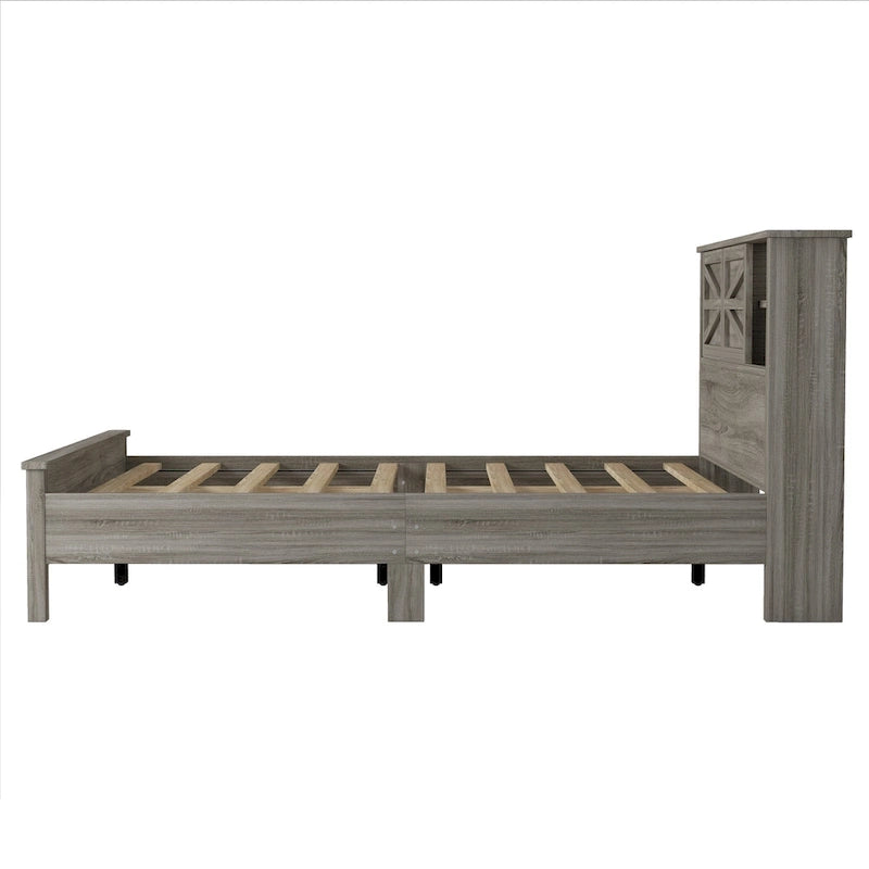 Lit plateforme de style campagnard avec double porte coulissante de style grange et station de recharge