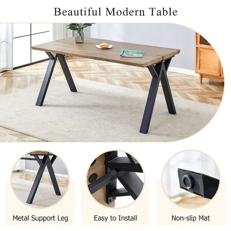Ensemble de salle à manger moderne avec table rectangulaire noire en forme de A et chaises à dossier rond