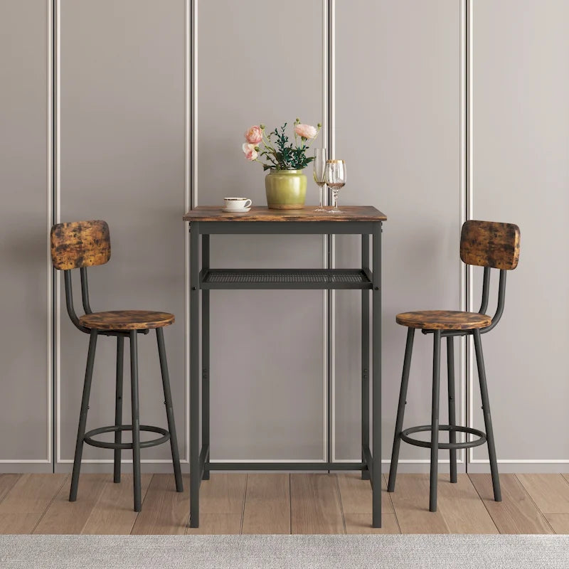 Ensemble de salle à manger moderne 3 pièces avec table carrée, cloison et 2 tabourets de bar