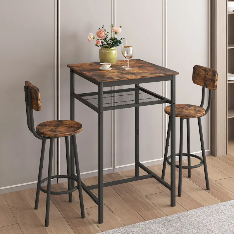 Ensemble de salle à manger moderne 3 pièces avec table carrée, cloison et 2 tabourets de bar