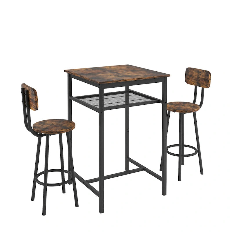 Ensemble de salle à manger moderne 3 pièces avec table carrée, cloison et 2 tabourets de bar