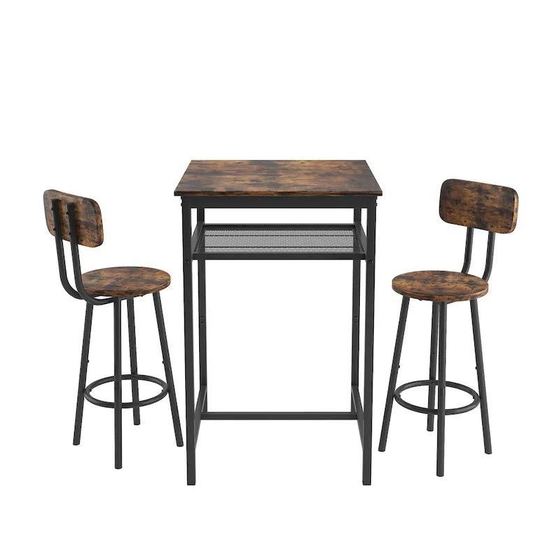 Ensemble de salle à manger moderne 3 pièces avec table carrée, cloison et 2 tabourets de bar