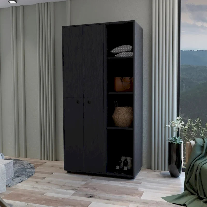 Armoire moderne à double porte 19,48 avec 2 barres métalliques robustes et trois étagères